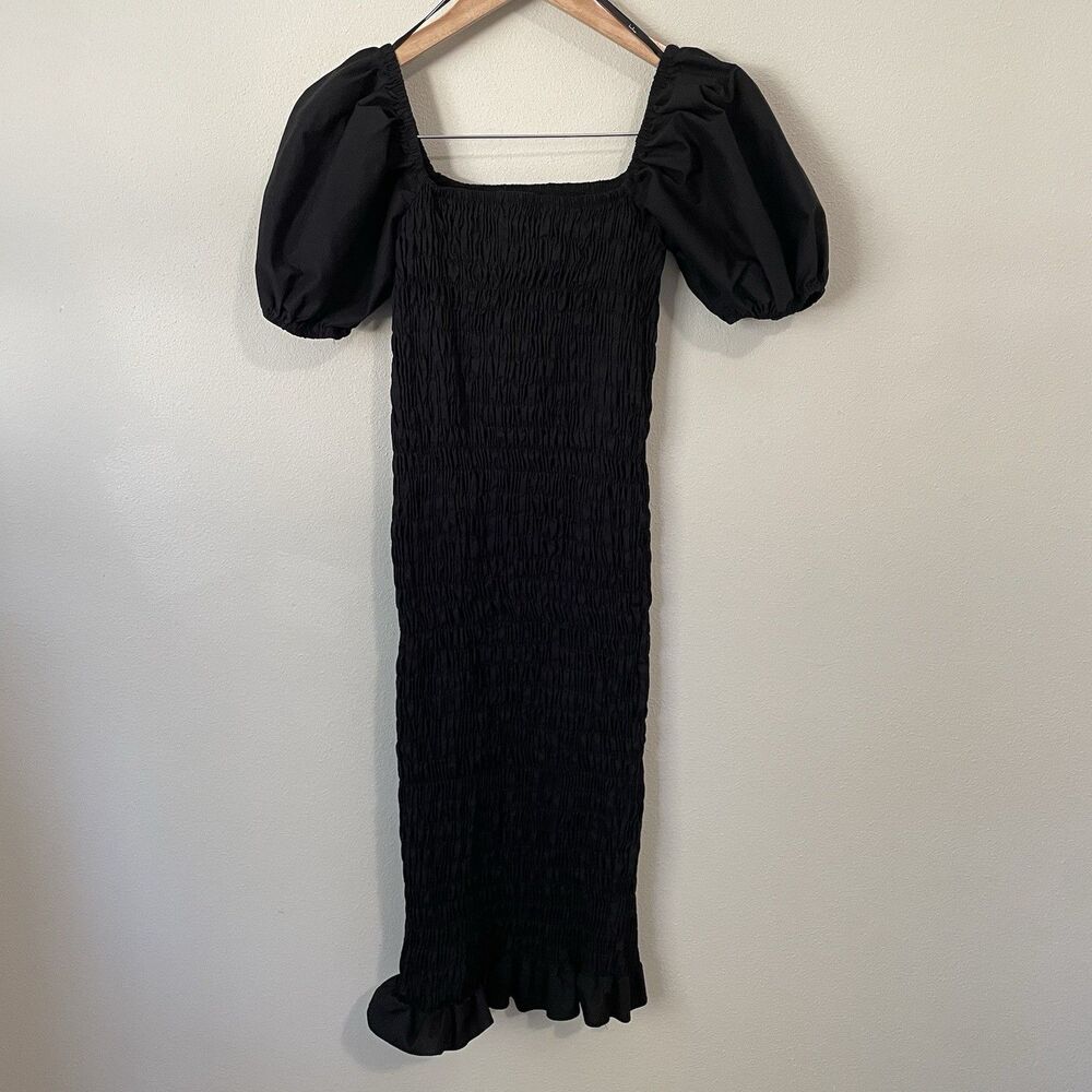 Lulus Smocked Bodycon Midi Dress Womens M Black Steal the Stage Whimsygoth - Picture 7 of 9